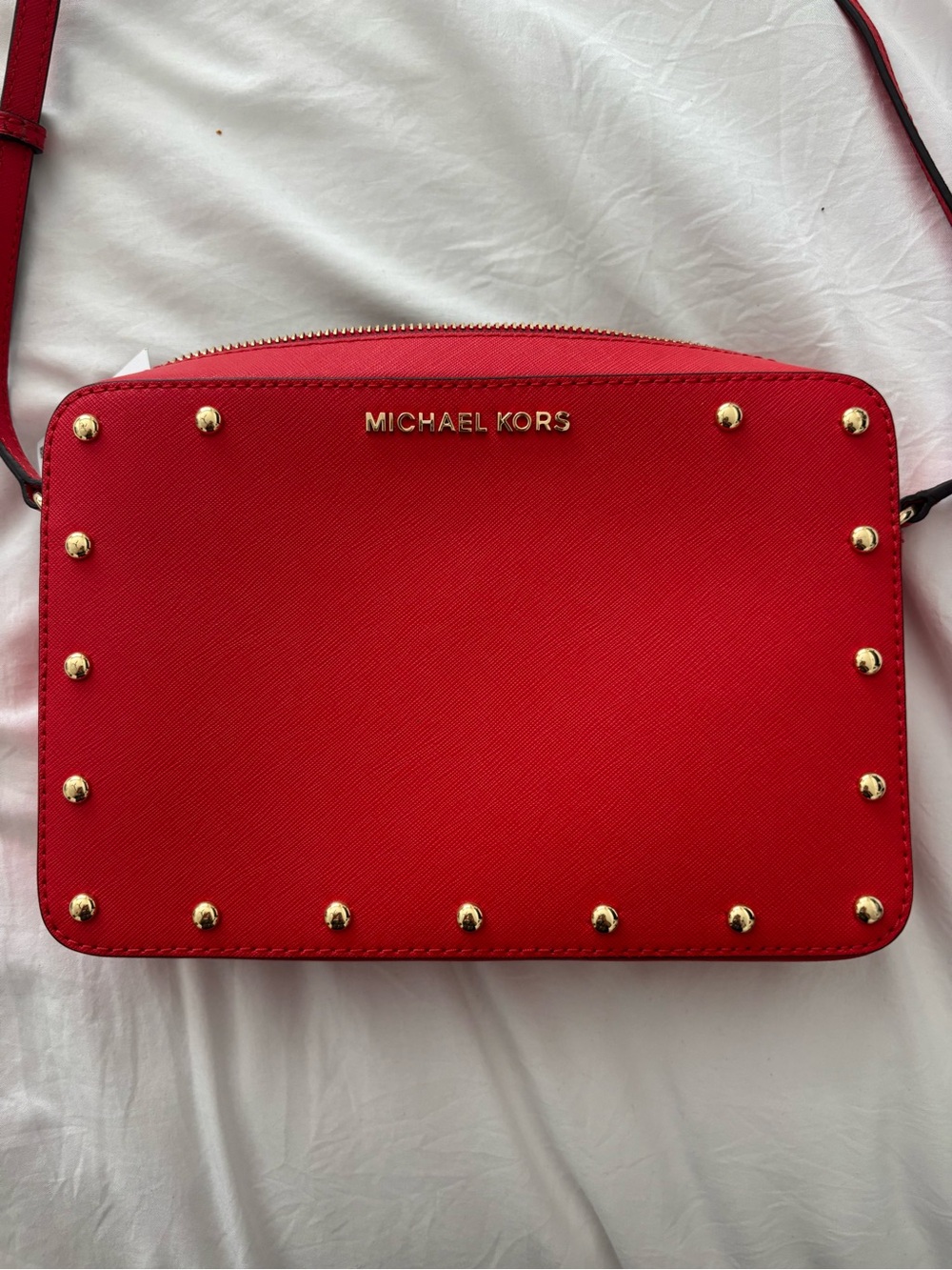Michael Kors Stud Scarlet Red Leather Crossbody